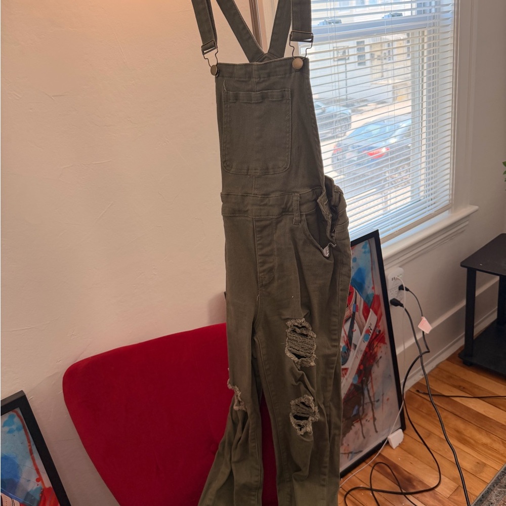 SHEIN Olive Utility Overalls with Bib Pocket